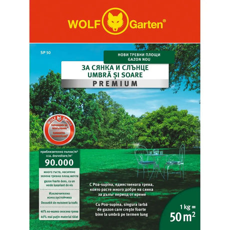 Wolf-Garten SP50 prémium gyepmagkeverék – napos és árnyékos területekre, 1 kg / 50 m²