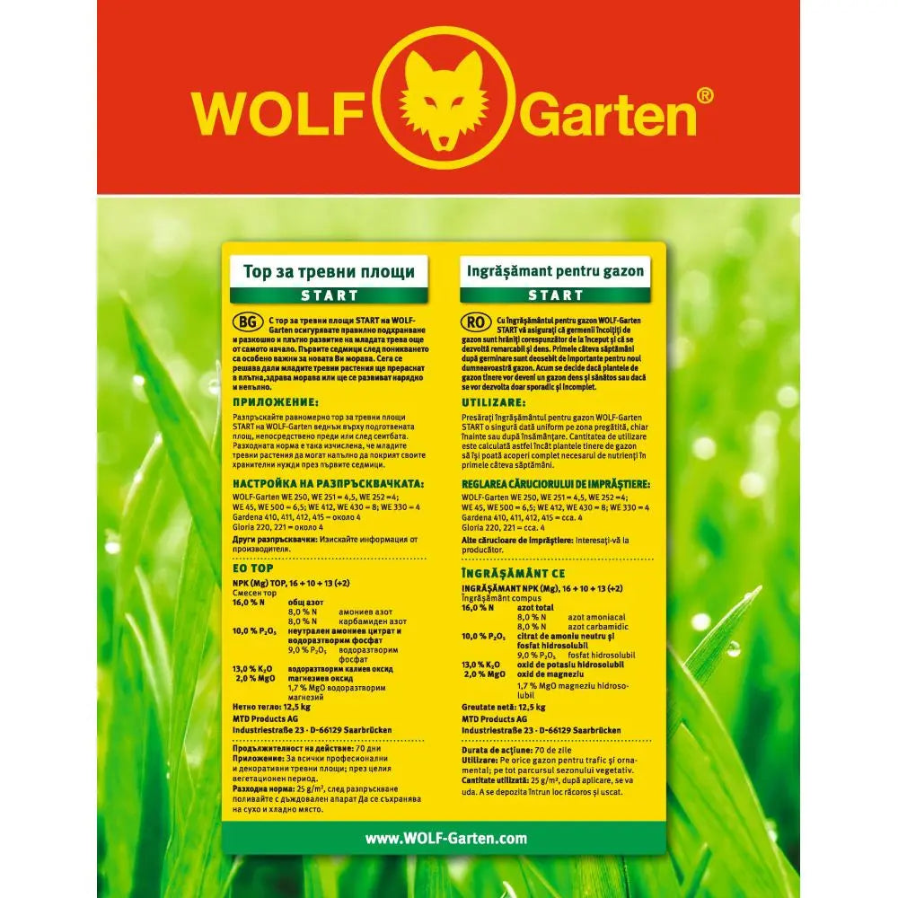 Gyepindító műtrágya Wolf Garten Starter 12,5 kg – 500 m² területre