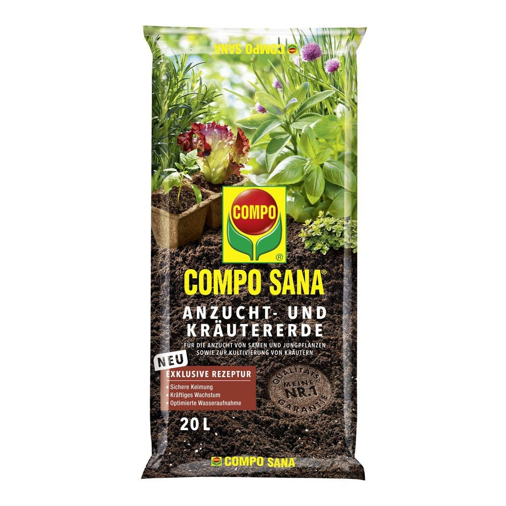 COMPO tőzegmentes vetőföld és aromás növényekhez, 20 l – 100% természetes alapanyag