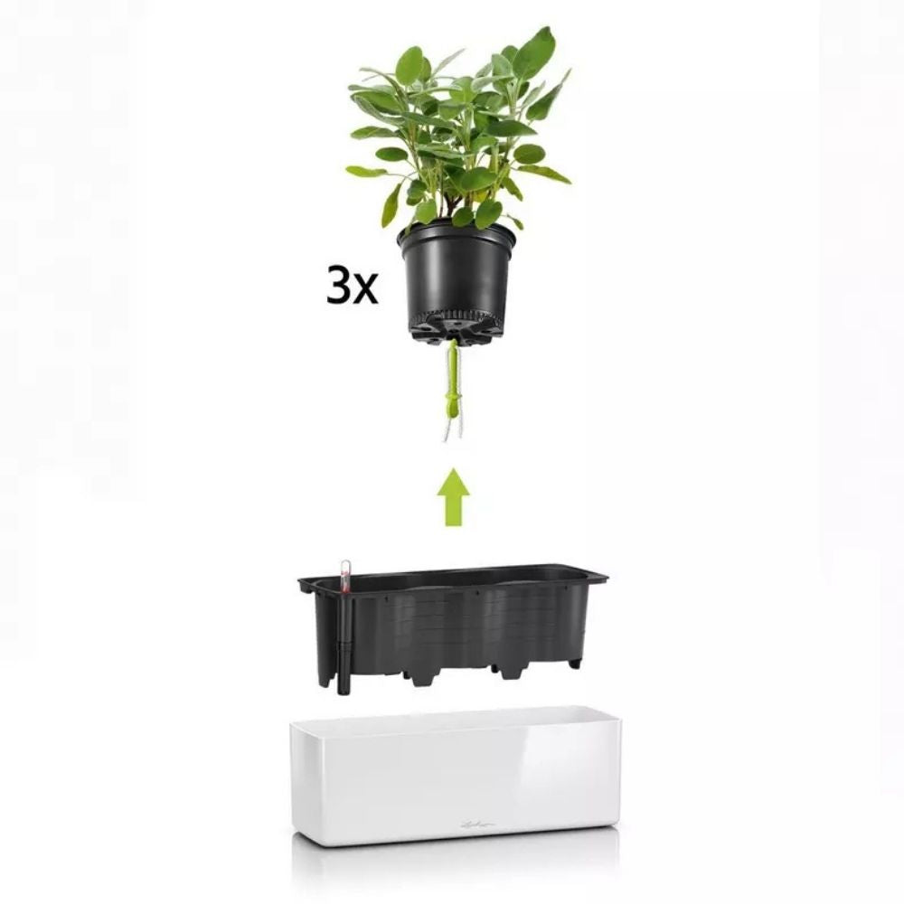 Lechuza CUBE Glossy Triple önöntöző kaspó – fényes fehér, 3 növénynek