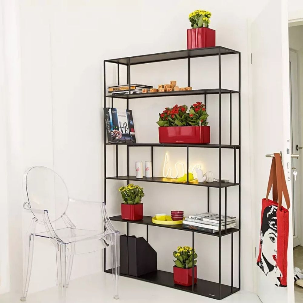 Lechuza Cube Glossy Triple önöntöző kaspó – fényes piros, 3 növénynek