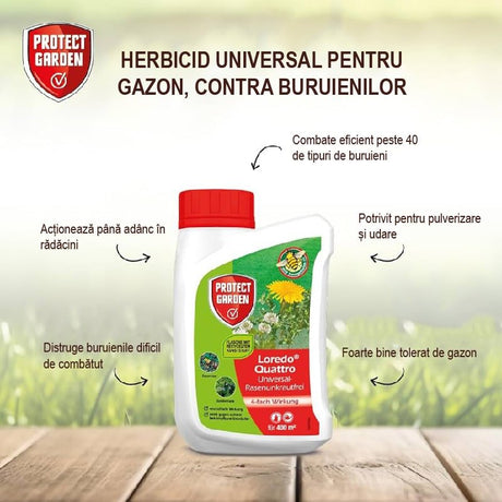 Erbicid Universal pentru Gazon, Contra Buruienilor Tenace cu Efect Quadruplu, 270 gr, PROTECT GARDEN