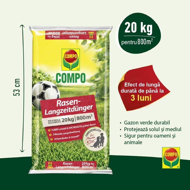 Ingrasamant Organic pentru Gazon impotriva Buruienilor si a Muschiului, 15 kg pentru 540 m², Efect de Lunga Durata, COMPO