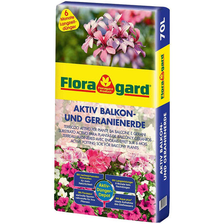 Pamant de Flori pentru Balcoane si Geranii cu Ingrasamant de Lunga Durata, 20 l, Floragard