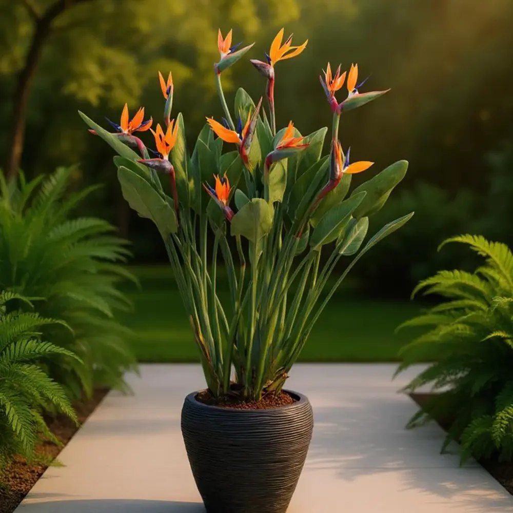 Strelitzia Reginae, Pasarea Paradisului, 40 cm, planta exotica mare cu frunze uriase tropicale decorative ideala pentru cadou